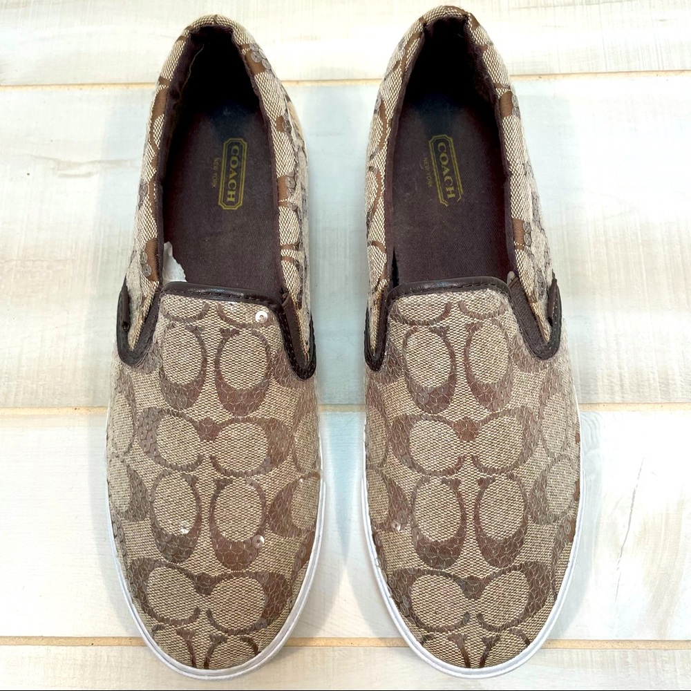 Coach Signature Kivy Brown Sequin Sneakers 9B - Picture 3 of 9